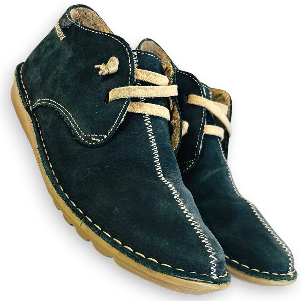 OnFoot Womens 8 Chukka Sneaker Safari Green Suede Faux Fur Lining Ultraflex